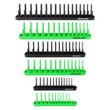 socket organizer tray set with color coded SAE and metric rails for 1/4 3/8 and 1/2 inch drive sockets