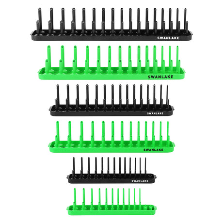 socket organizer tray set with color coded SAE and metric rails for 1/4 3/8 and 1/2 inch drive sockets