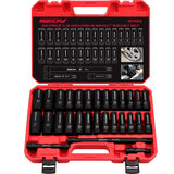 29 piece 1/2 inch drive impact socket set SAE metric deep sockets CRV steel with extension bars heavy duty automotive tool kit