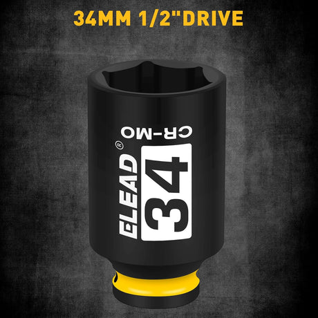 ELEAD CR-MO 1/2-inch drive deep impact socket, heavy duty 6-point axle nut socket for automotive and mechanic use