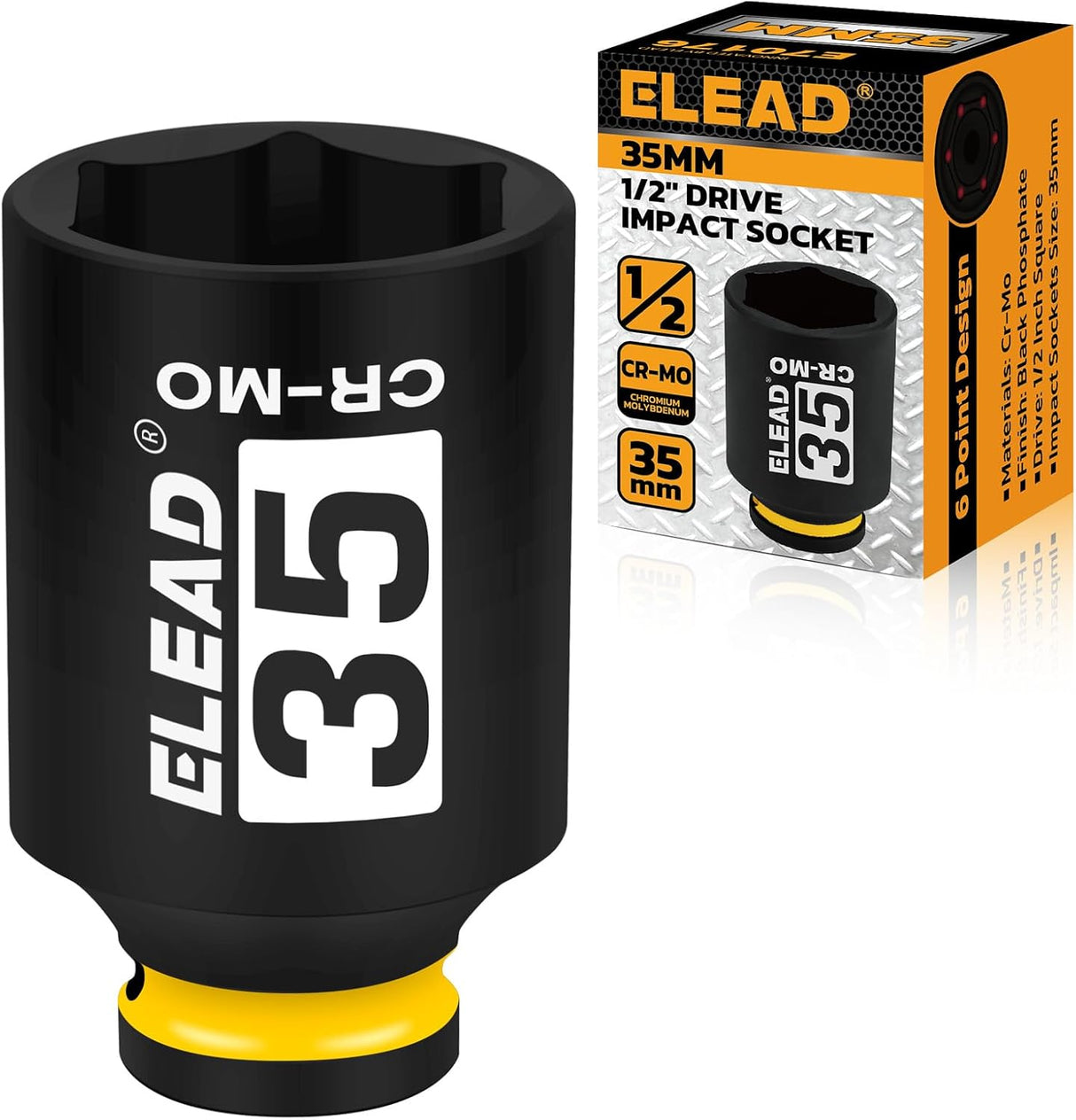 ELEAD CR-MO 1/2-inch drive deep impact socket, heavy duty 6-point axle nut socket for automotive and mechanic use