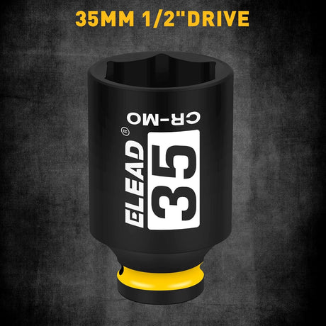 ELEAD CR-MO 1/2-inch drive deep impact socket, heavy duty 6-point axle nut socket for automotive and mechanic use