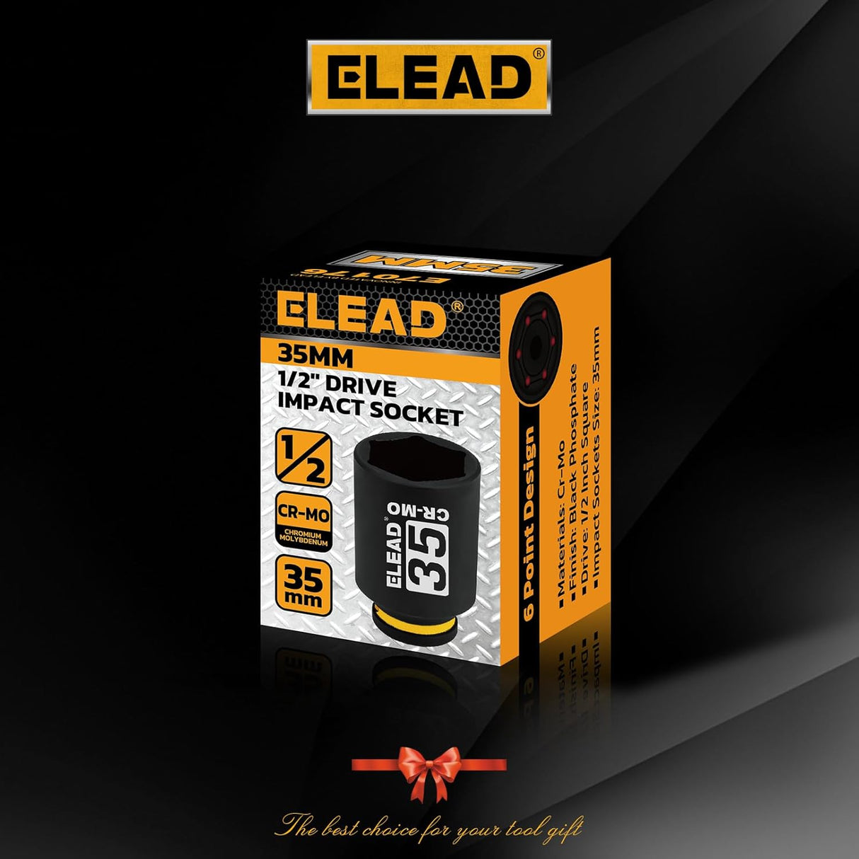 ELEAD CR-MO 1/2-inch drive deep impact socket, heavy duty 6-point axle nut socket for automotive and mechanic use