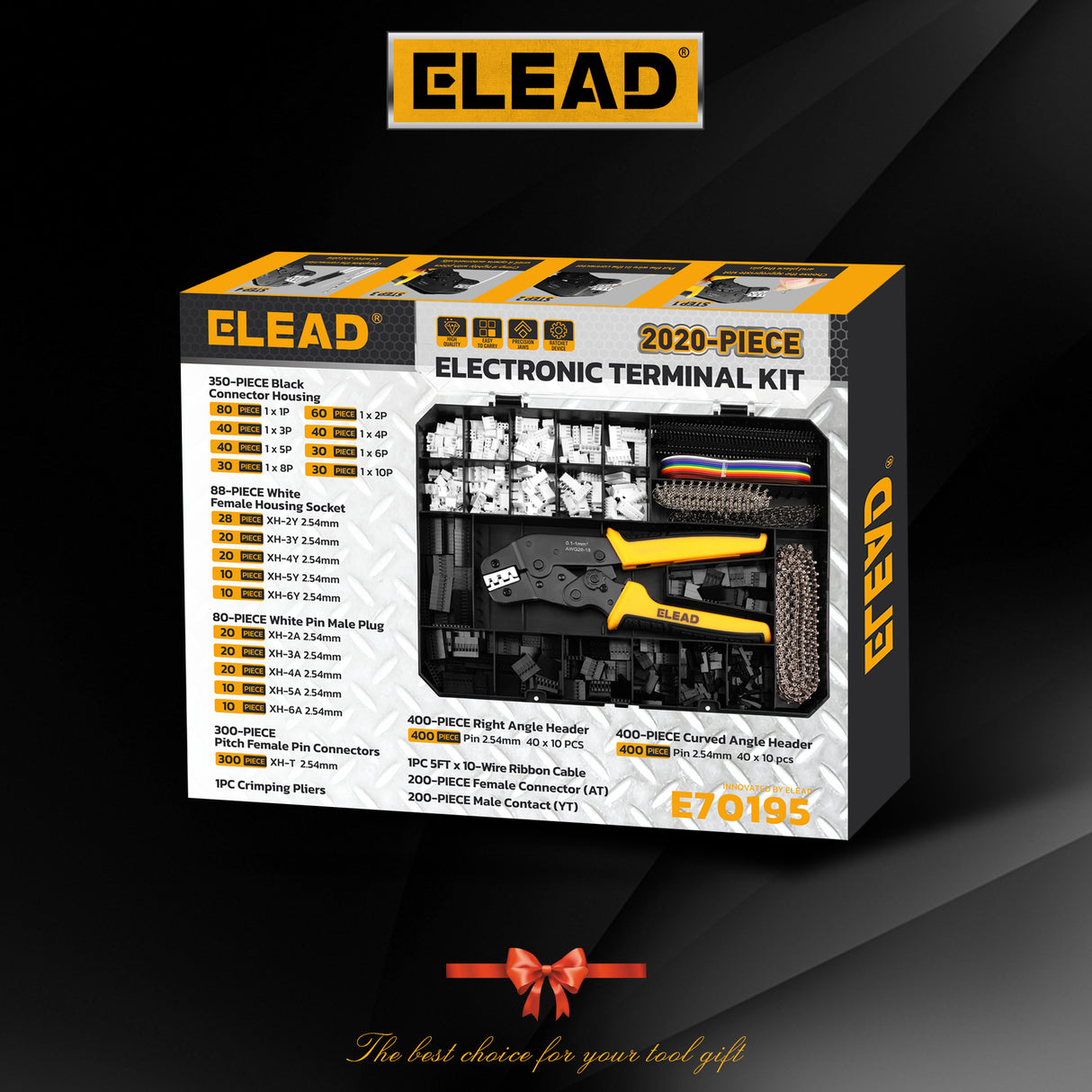 ELEAD 2020 piece electronic terminal kit with ratcheting crimping tool, XH 2.54mm connectors, male and female pin terminals, wiring connector set for electronics repair and automotive wiring