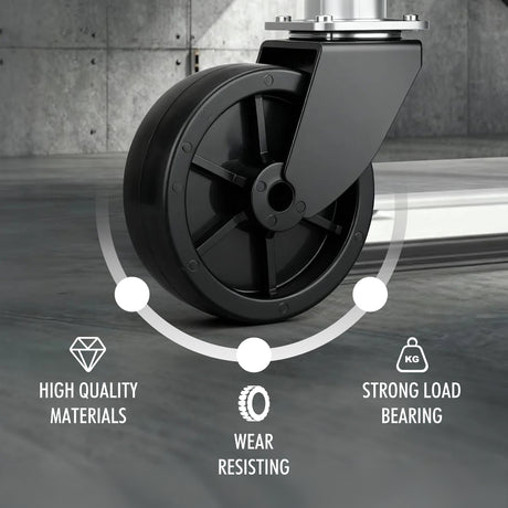 Heavy-duty 16-inch nylon caster wheel with 150mm diameter, 50mm width and 16mm bore, designed for trolleys, carts, warehouse equipment and heavy-load applications