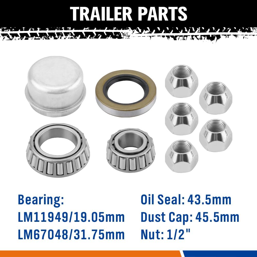2PCS Trailer Idler Hub Kit with LM Bearings, Dust Caps, Oil Seals and Nuts for Ford 5x114.3mm PCD, suits 39/40mm round axle.