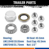 2PCS Trailer Idler Hub Kit with LM Bearings, Dust Caps, Oil Seals and Nuts for Ford 5x114.3mm PCD, suits 39/40mm round axle.