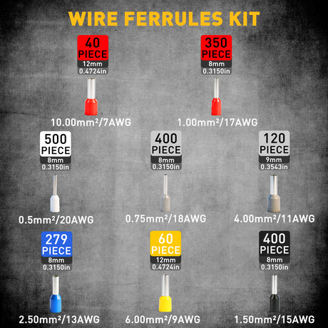 ELEAD ferrule crimping tool kit with 2149 wire ferrules assortment and electrical terminal kit for wiring and control panels