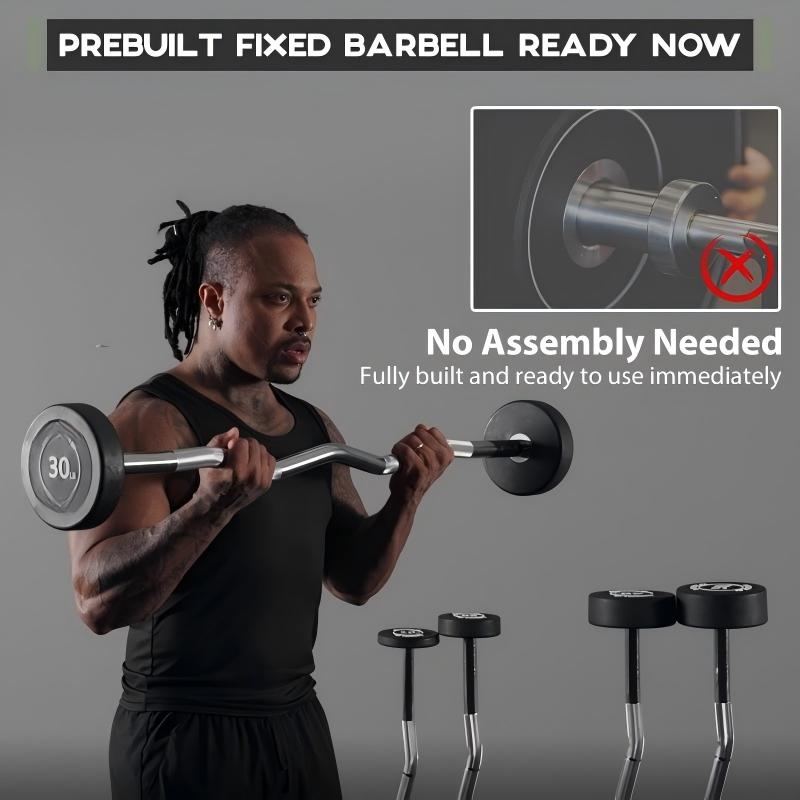 150LB fixed EZ curl barbell set with 10, 20, 30, 40 and 50 lb pre-assembled PVC coated weighted bars for home gym strength training