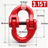 G80 hammerlock coupling link with red powder-coated finish for connecting Grade 80 lifting chains, rigging and hoisting assemblies