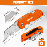 4Pc Folding Utility Knife Set | Quick-Change Box Cutter with 10 Extra Blades | Includes Storage Bag