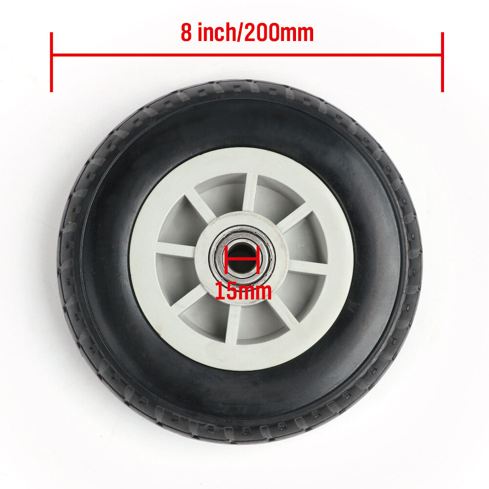 8-inch solid rubber replacement wheel with 15mm bearing bore for carts, trolleys and garden equipment