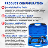 5-piece engine timing tool kit for VAG 2.4 and 3.2 FSI engines with camshaft locking tools, tensioner pin, and storage case for Audi and Volkswagen timing chain service