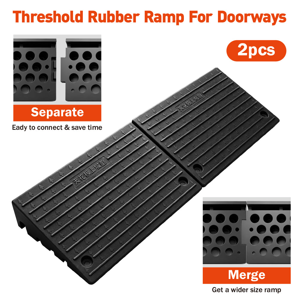 heavy duty rubber curb ramp with anti-slip angled surface, 10 ton load capacity and connectable design for driveways, doorways, cars, wheelchairs, motorcycles, trolleys, strollers