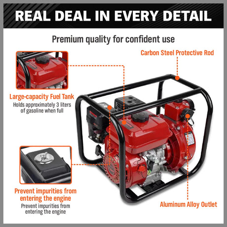 2 inch gasoline water pump with 7.5HP engine and steel frame for irrigation drainage and water transfer