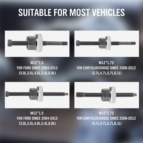 5-piece harmonic balancer installer tool kit with long bolts and bearing, fits Ford and Dodge engines, includes blue blow-moulded storage case