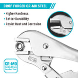 straight jaw locking pliers available in 7-inch and 10-inch sizes with adjustable tension screw, quick-release trigger and Cr-Mo steel jaws