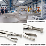 11-inch locking C-clamp pliers with Cr-Mo steel construction, adjustable tension screw and quick-release lever for welding and woodworking.