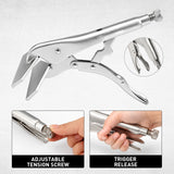 10 inch sheet metal locking pliers with extra wide jaws, adjustable tension screw and trigger release for welding, ductwork and metalworking