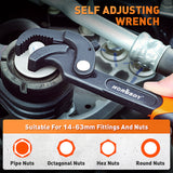 Self-adjusting pipe wrench set with high-carbon steel jaws, non-slip handles and 14–63mm capacity for plumbing, auto repair and home maintenance