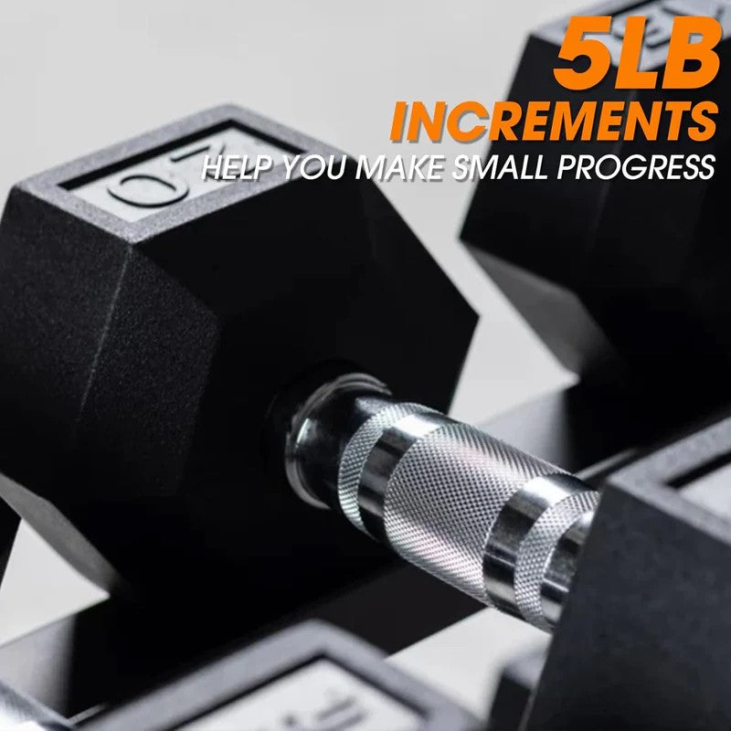350 lb or 450 lb hex dumbbell set with 3-tier storage rack, anti-roll heads and knurled handles for home gym strength training