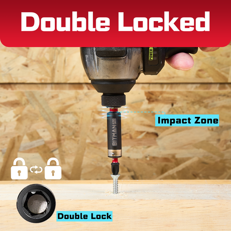 1/4 inch impact magnetic bit holder with quick change hex shank, double locking mechanism, strong magnetic tip and torsion zone, available in 2.5 inch, 3 inch and 6 inch lengths for impact drivers and power drills.