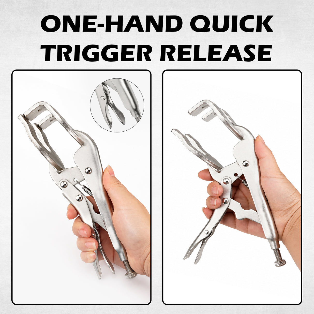 9 inch welding locking pliers with adjustable C-clamp jaws, quick trigger release and 2.75 inch opening for sheet metal, pipe and metalworking