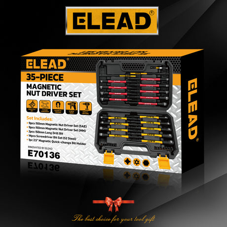 35 piece magnetic nut driver set metric and SAE 1/4 inch hex shank impact compatible with storage case