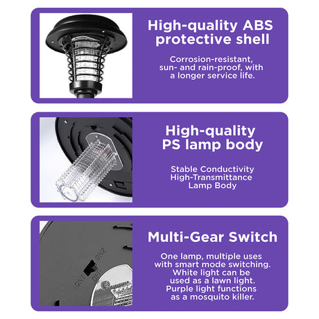 2 pack solar insect killer lamp outdoor UV mosquito zapper garden stake lights with dual lighting modes waterproof