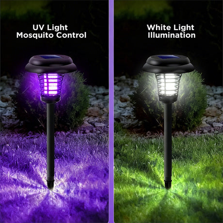 2 pack solar insect killer lamp outdoor UV mosquito zapper garden stake lights with dual lighting modes waterproof