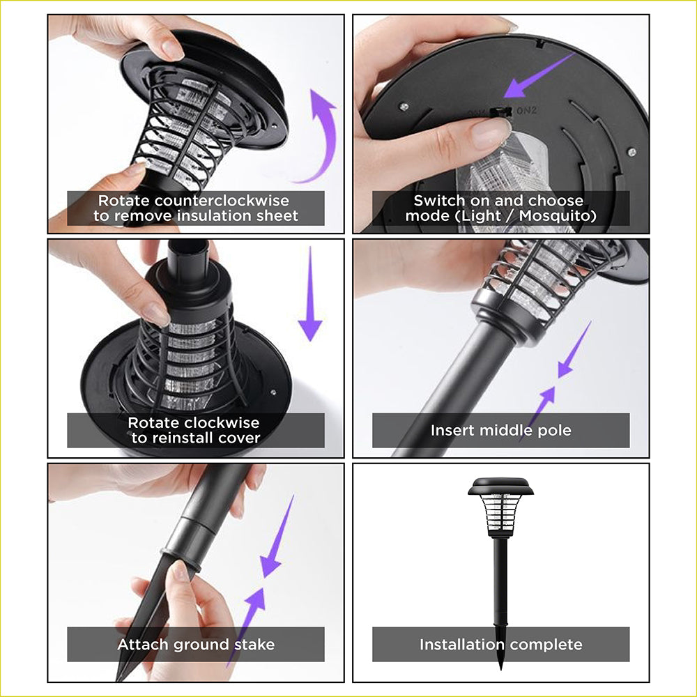 2 pack solar insect killer lamp outdoor UV mosquito zapper garden stake lights with dual lighting modes waterproof