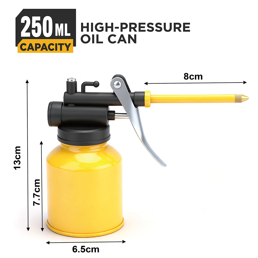 SEDY 250ml High Pressure Oil Can with Long Spout, Manual Lubrication Bottle for Bicycle, Car, Machinery & Tool Maintenance, Precision Metal Nozzle Oiler