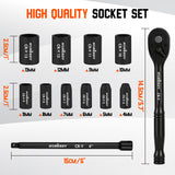 12-Piece 1/4 Inch Drive Ratchet Socket Wrench Set with Metric Sockets 4mm-13mm, 72 Tooth Quick Release Ratchet and 6 Inch Extension Bar