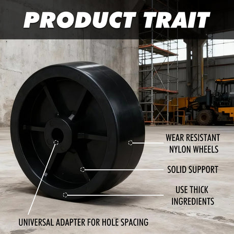 Heavy-duty 16-inch nylon caster wheel with 150mm diameter, 50mm width and 16mm bore, designed for trolleys, carts, warehouse equipment and heavy-load applications