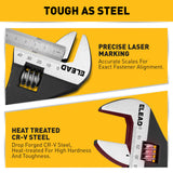 3-piece adjustable spud wrench set with 10, 12 and 16 inch CR-V steel wrenches, tapered pry bar handles and SAE metric scales