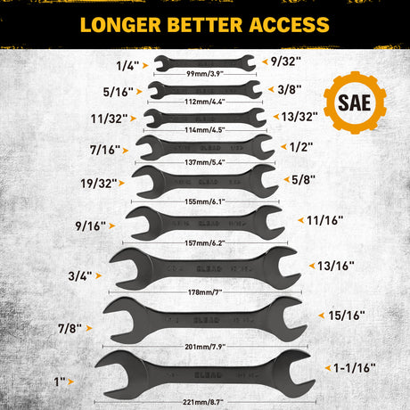 19-piece super-thin open end wrench set with 3mm slim profile, SAE and metric sizes, chrome vanadium steel construction, four-point open ends, and rolling tool pouch