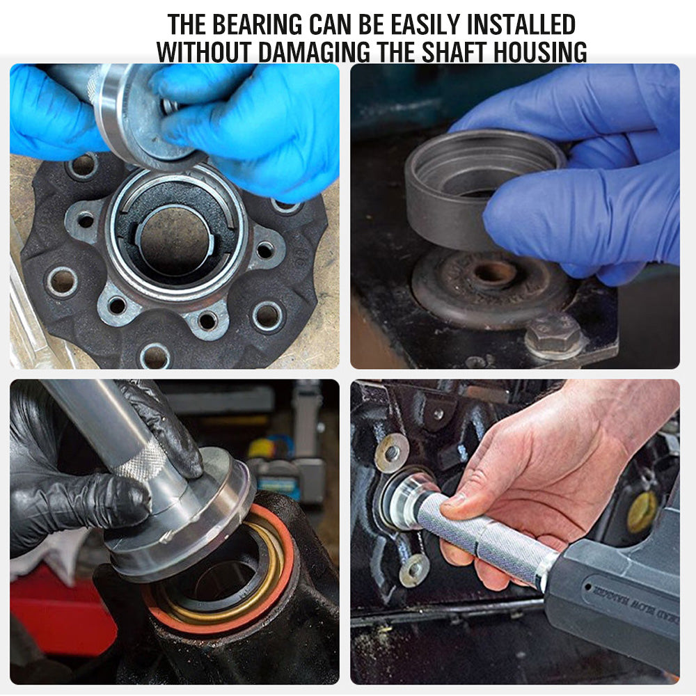 SEDY 17-piece wheel bearing installation tool kit with aluminum driver handles and multi-size bearing discs in blue storage case for car repair