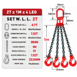 Grade 80 chain sling 1T-5T heavy duty lifting chain with master link and safety hooks, available in 1, 2 and 4 leg configurations for rigging and hoisting