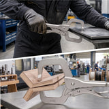 11-inch locking C-clamp pliers with Cr-Mo steel construction, adjustable tension screw and quick-release lever for welding and woodworking.