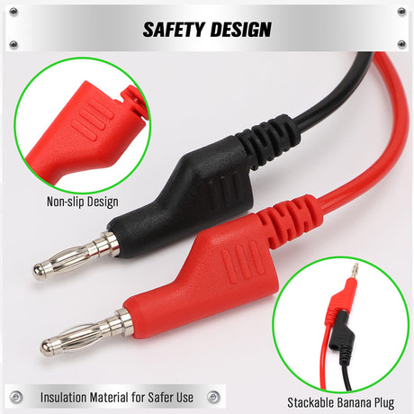SWANLAKE 1000V 15A dual-ended banana plug test leads, red and black silicone cables with stackable connectors for multimeter and electronic testing