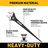 3-piece adjustable spud wrench set with 10, 12 and 16 inch CR-V steel wrenches, tapered pry bar handles and SAE metric scales
