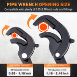 Self-adjusting pipe wrench set with high-carbon steel jaws, non-slip handles and 14–63mm capacity for plumbing, auto repair and home maintenance