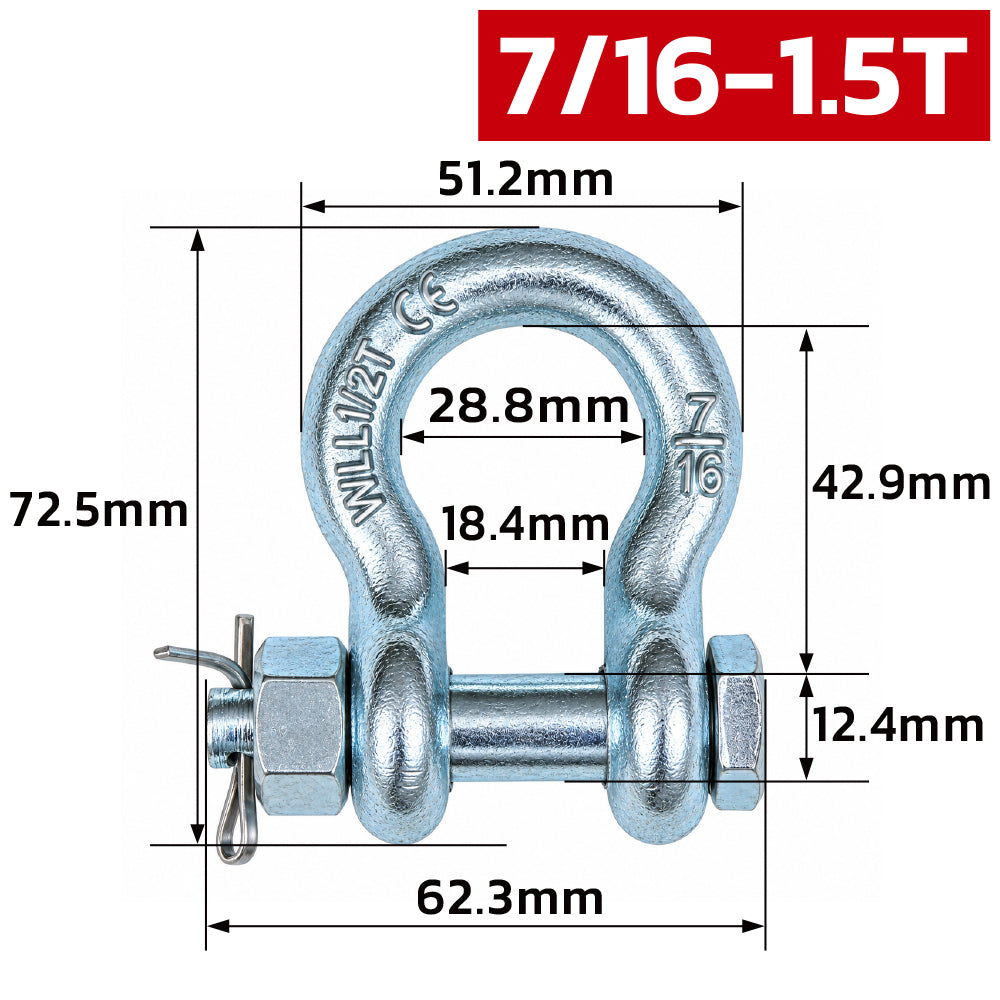 heavy duty bolt type bow shackle 0.5T-25T with nut and cotter pin for lifting, rigging, towing and industrial applications