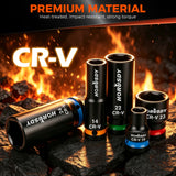 35-piece 1/2-inch drive metric impact socket set with 8-32mm CR-V 6-point deep and shallow sockets and carry case