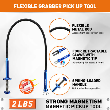 4-piece telescoping magnetic pickup tool kit with inspection mirror, flexible grabber and strong magnets