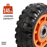 5 inch solid trolley wheel with plastic rim and 15mm bore for wheelbarrows, lawnmowers, carts and hand trucks.