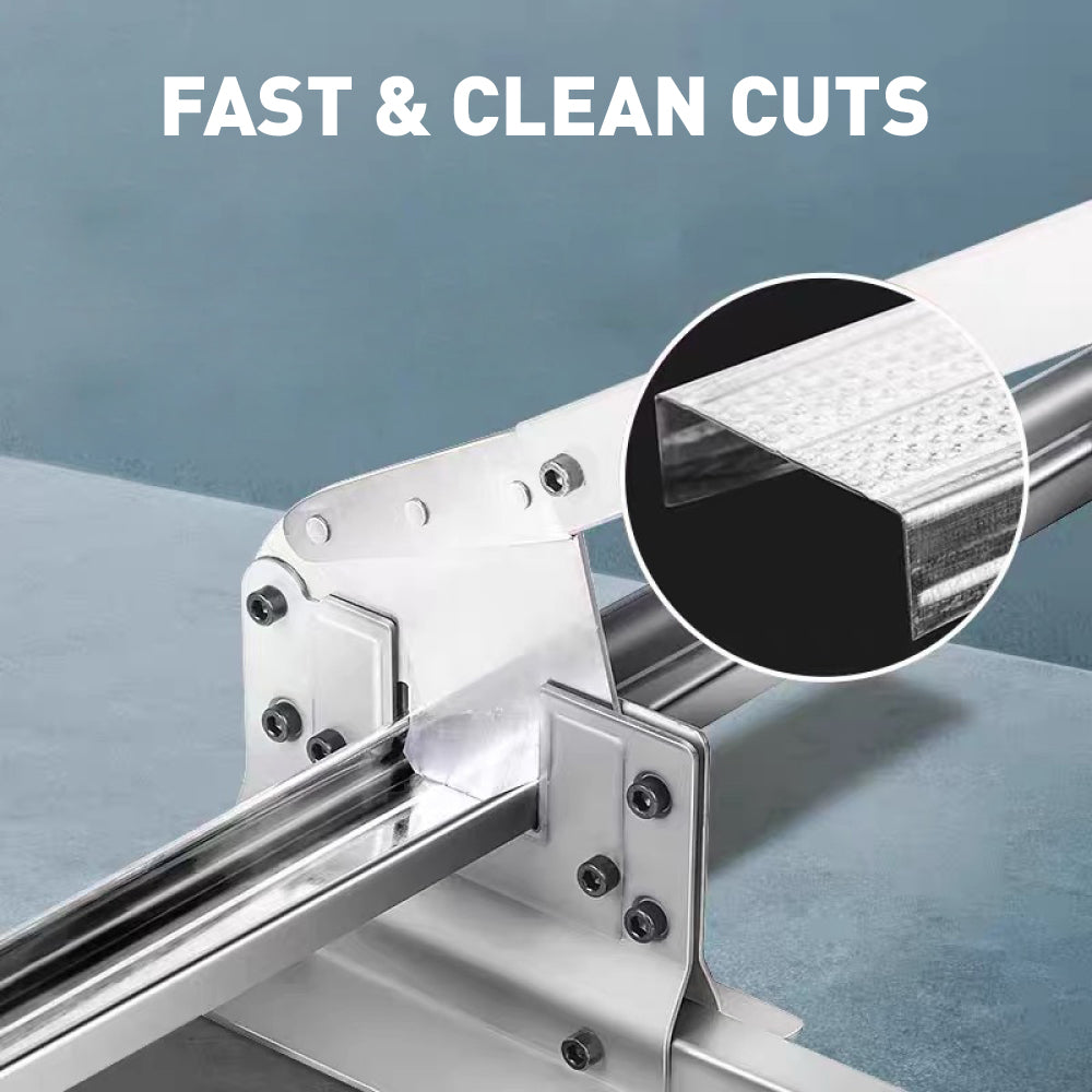 52.5cm steel stud cutter with orange lever handle, heat-treated cutting groove and steel base for cutting metal studs, tracks and drywall framing channels