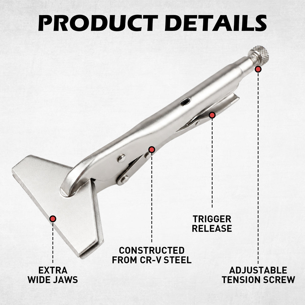 10 inch sheet metal locking pliers with extra wide jaws, adjustable tension screw and trigger release for welding, ductwork and metalworking