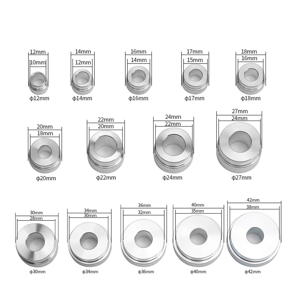 SEDY 17-piece wheel bearing installation tool kit with aluminum driver handles and multi-size bearing discs in blue storage case for car repair