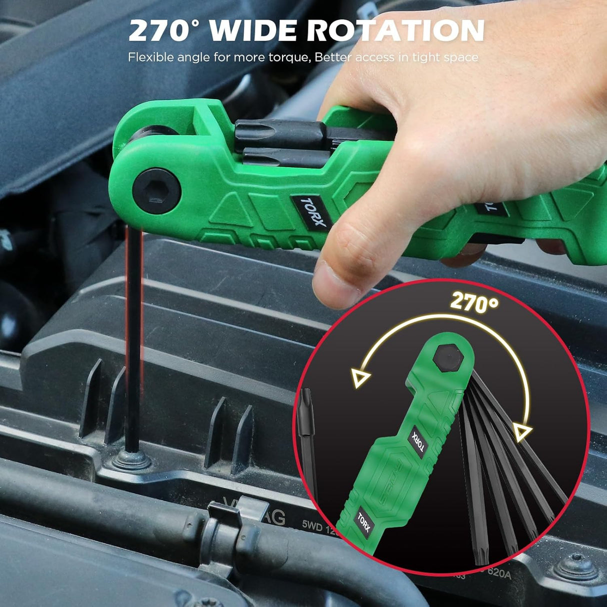 SEDY 11PCS Folding Torx Key Set with S2 Steel Construction, Ergonomic Handle, and Portable Folding Design for Auto, Bike, and DIY Repair